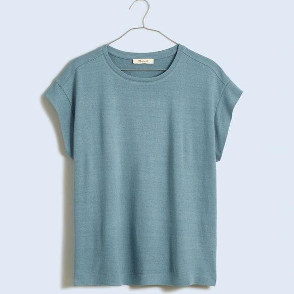 *Flaw-2 Holes* Madewell Raw Silk Muscle Tee Size XS in Faded River NWT - Picture 1 of 11